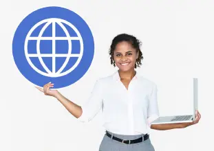 Domain name search and registration on a computer screen