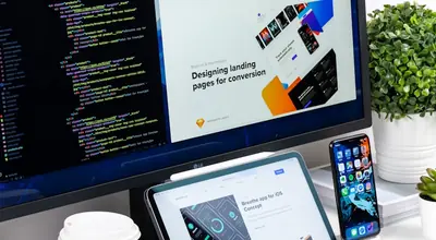 Developer writing code on a modern workstation